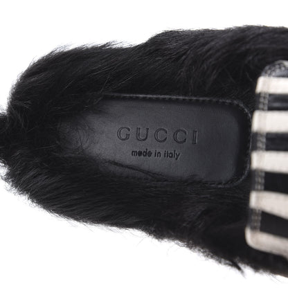 Gucci Malaga Kid Fur Zebra Inlay Womens Princetown Slippers 37 Mystic White Black 7 of 8