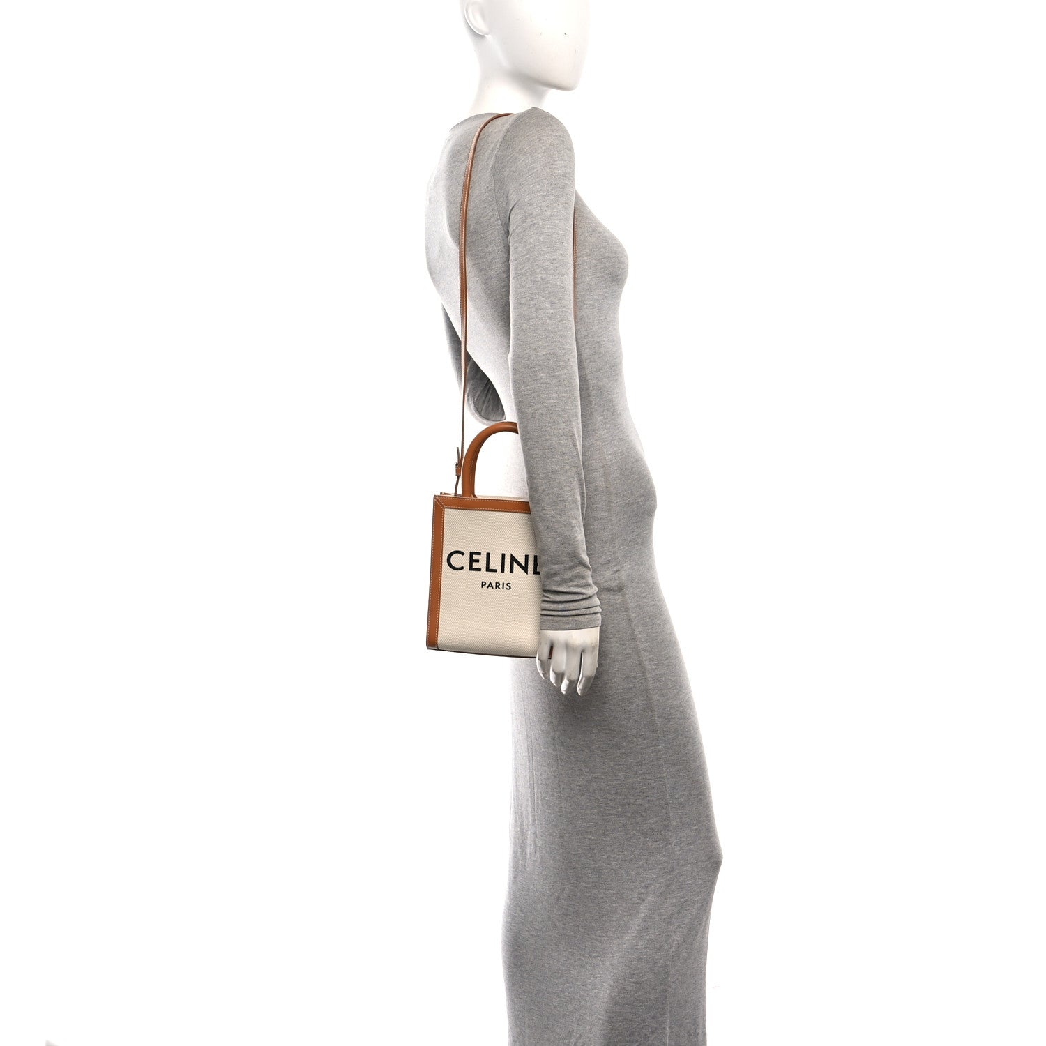 Celine Canvas Calfskin Mini Vertical Cabas Natural Tan 2 of 9