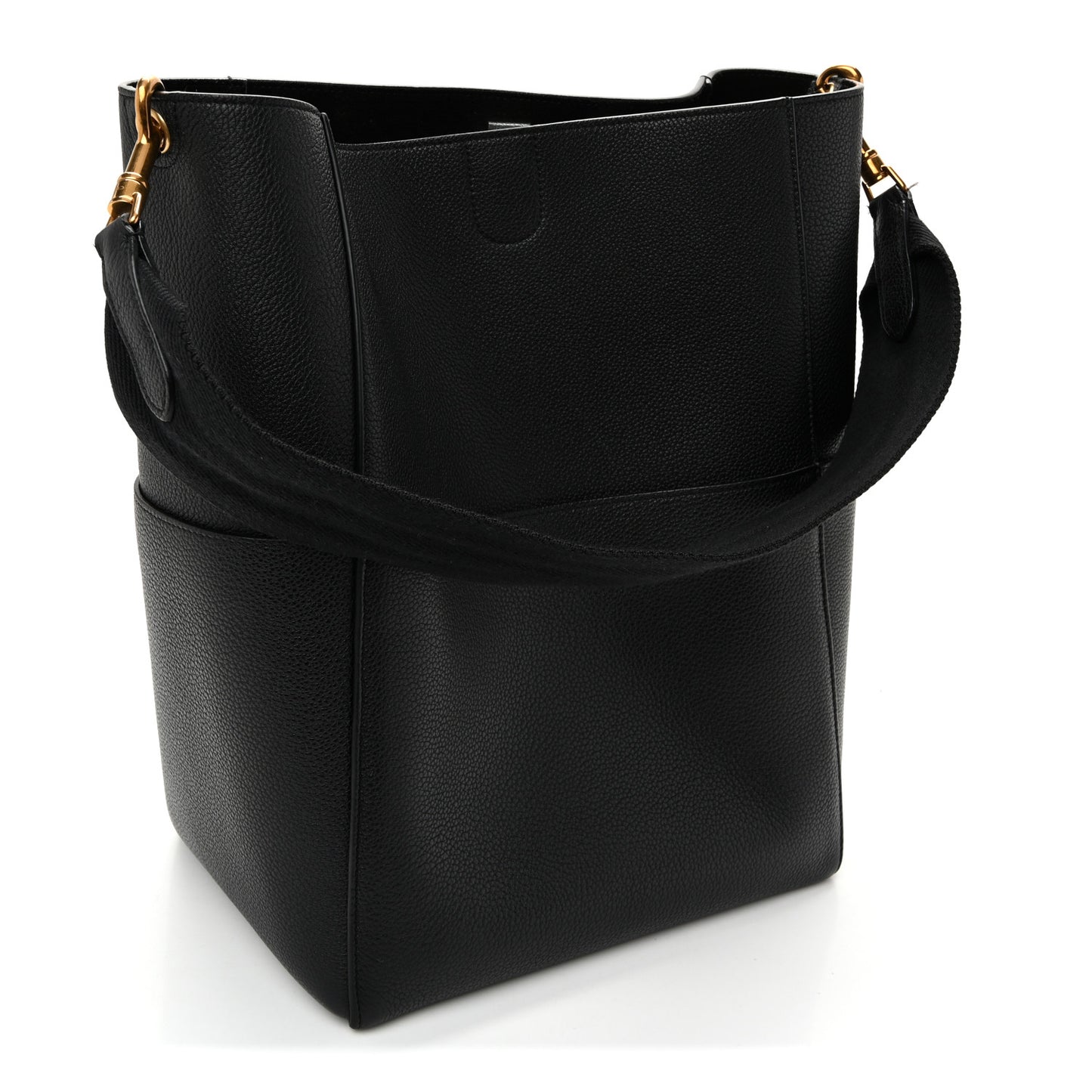 Soft Grained Calfskin Sangle Bucket Bag Black