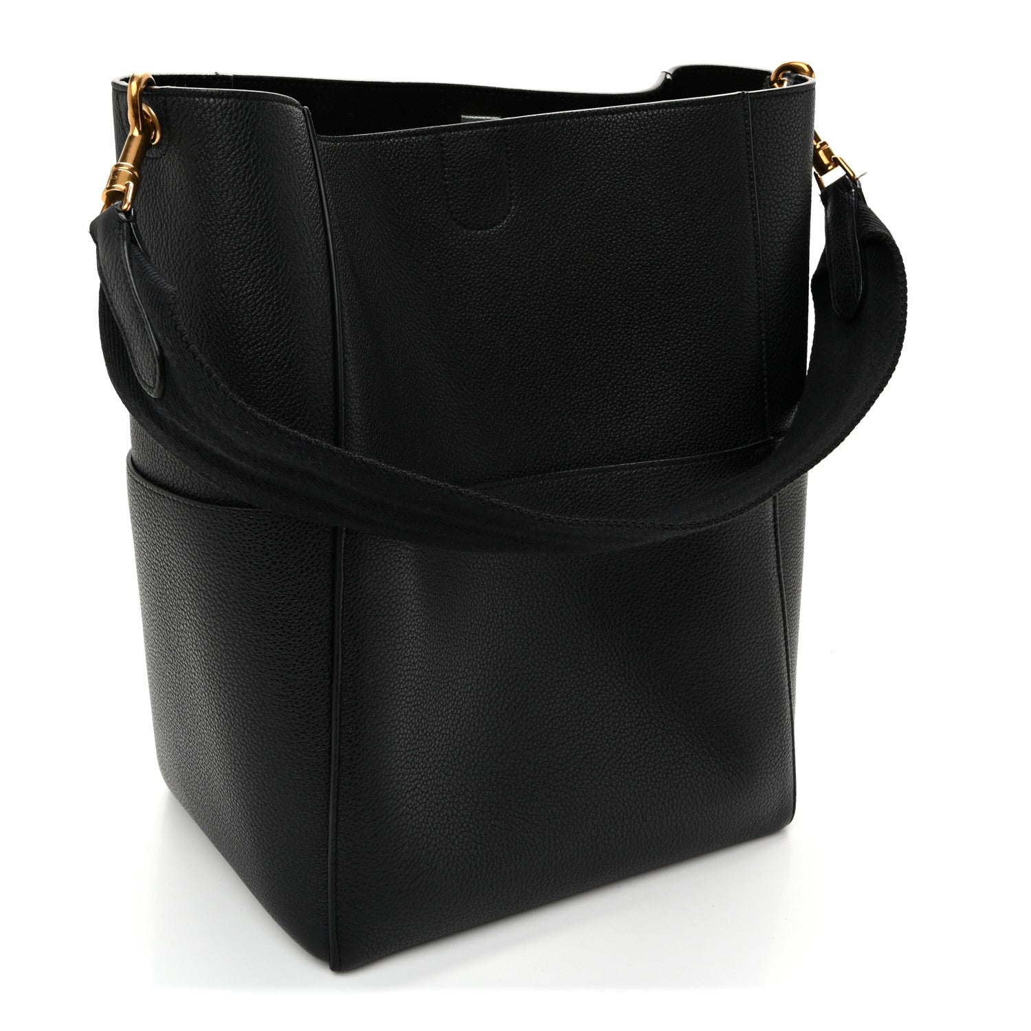 Celine Soft Grained Calfskin Sangle Bucket Bag Black 3 of 11