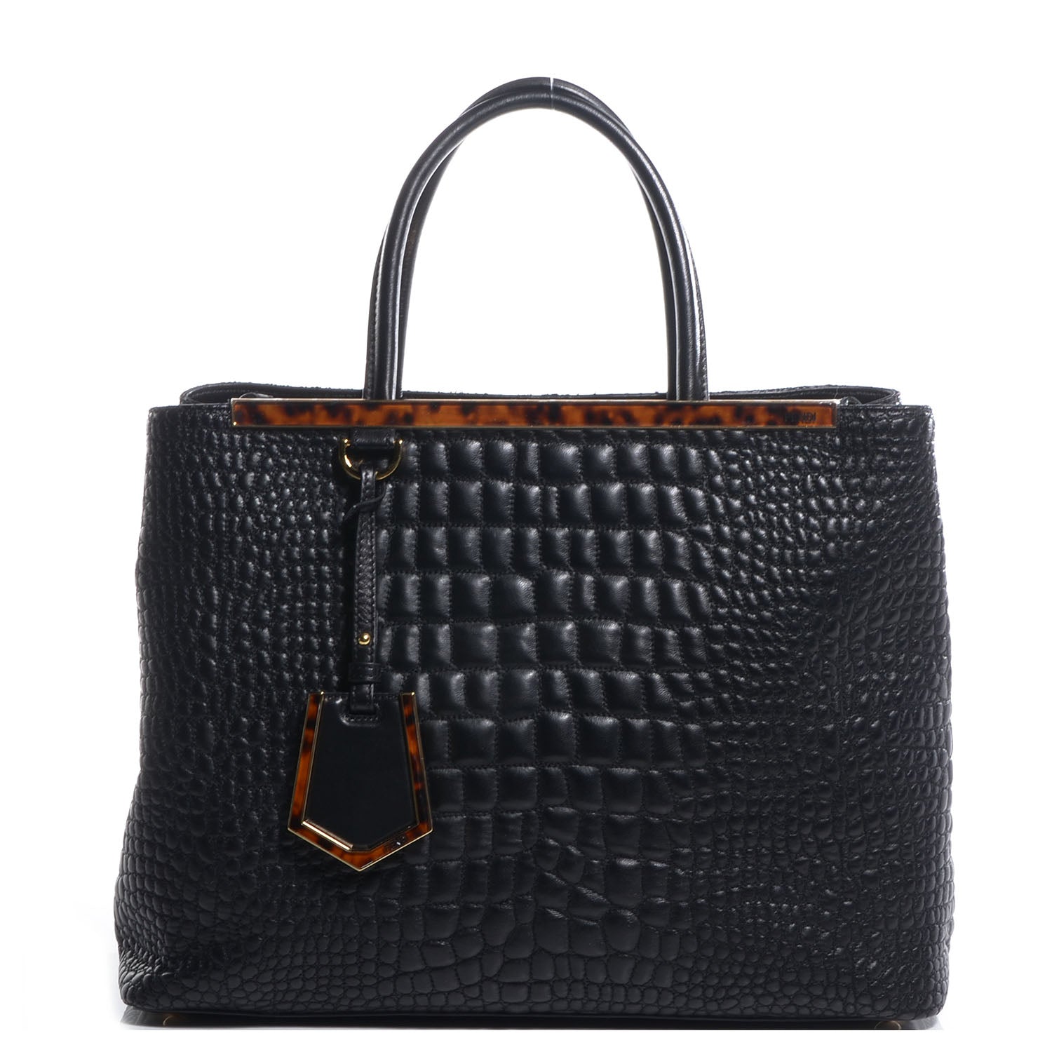 Fendi Nappa Crocodile Trapuntata Medium 2Jours Tote Black 1 of 9
