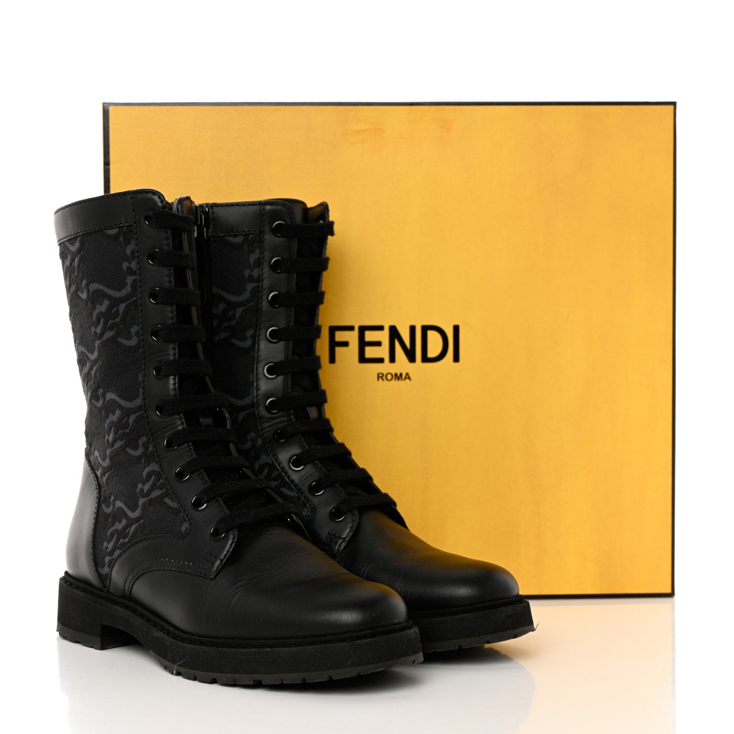 Vitello Fabric Jacquard Karligraphy Embroidered Womens Combat Boots 37.5 Black
