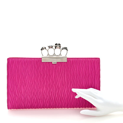 Alexander McQueen Lambskin Pleated Skull Knuckle Clutch Fuschia 2 of 6