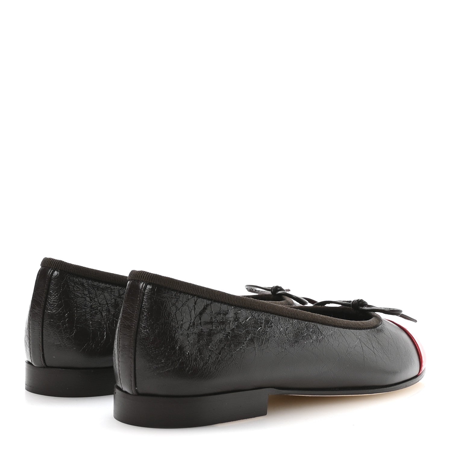 Chanel Crumpled Shiny Lambskin Cap Toe CC Ballerina Flats 36 Dark Brown Red 5 of 9
