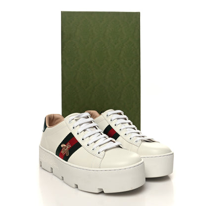 Gucci Calfskin Web Bee Embroidered Womens Ace Platform Sneakers 38 White 10 of 10