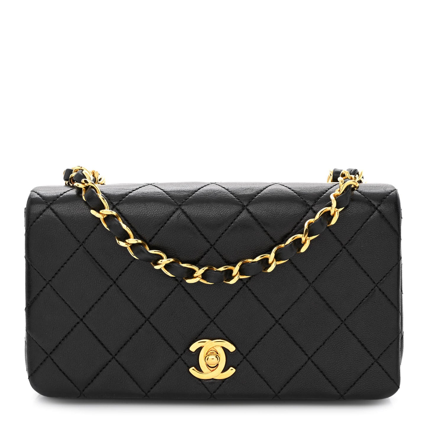 Lambskin Quilted Small Single Flap Bag Black