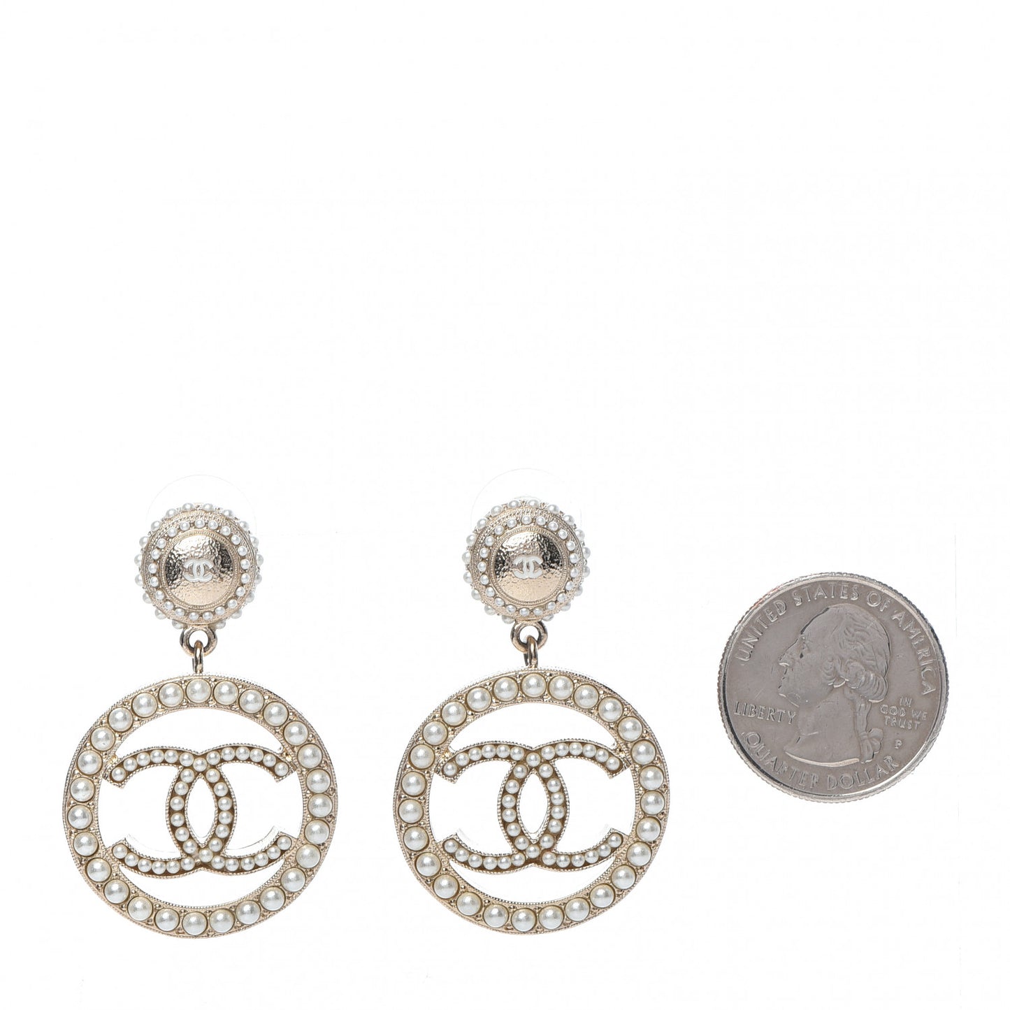 Pearl CC Drop Earrings Light Gold