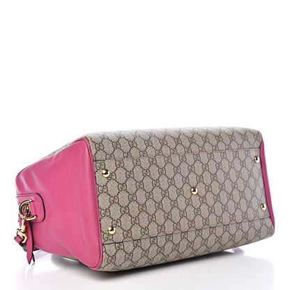 Gucci GG Supreme Monogram Medium Boston Beige Hibiscus Red New Rosette 4 of 33