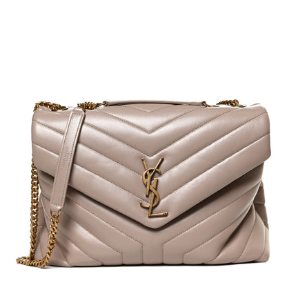 Saint Laurent Calfskin Y Quilted Monogram Medium Loulou Chain Satchel Dark Beige 1 of 13