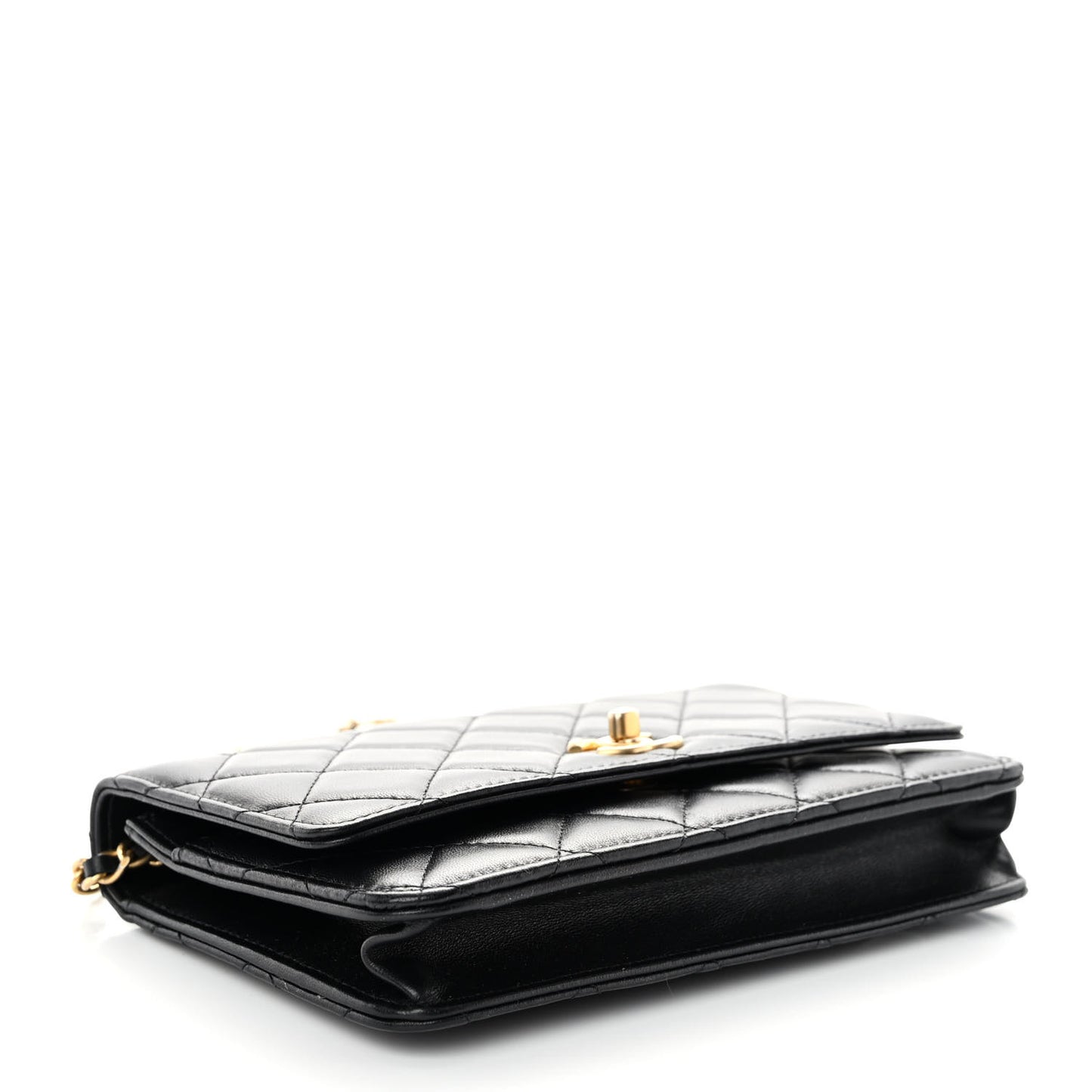 Lambskin Quilted Pearl Crown Wallet On Chain WOC Black