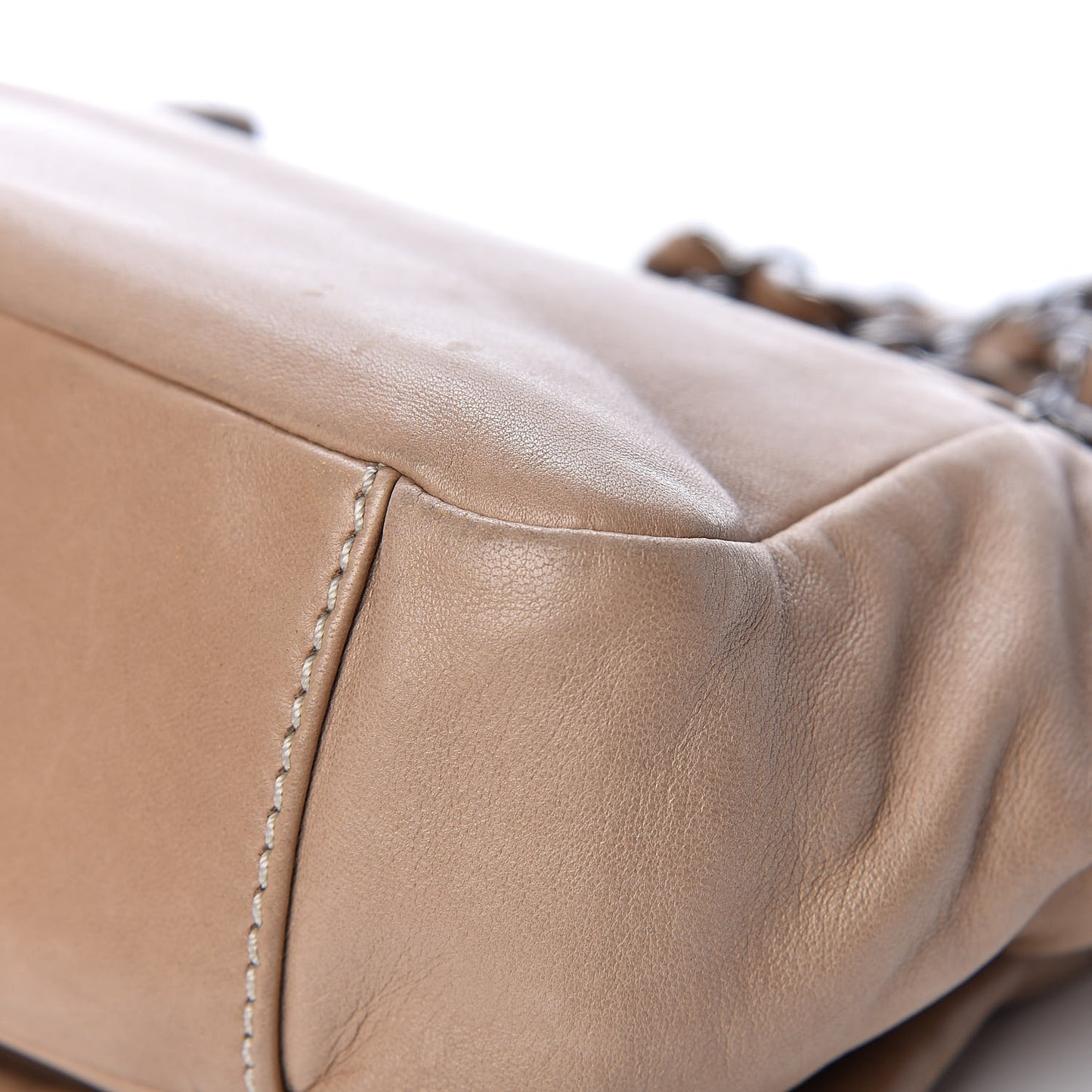 Lambskin Contrast Stitch Small Surpique Accordion Flap Beige