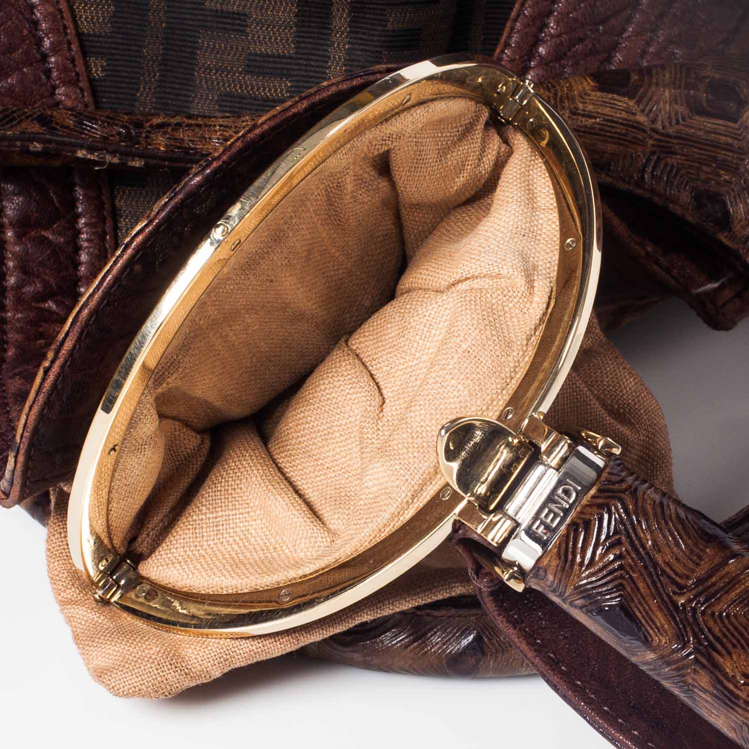 Fendi Zucca Nappa Nuvolata Vitello Tortuga Spy Tobacco Moro 7 of 11
