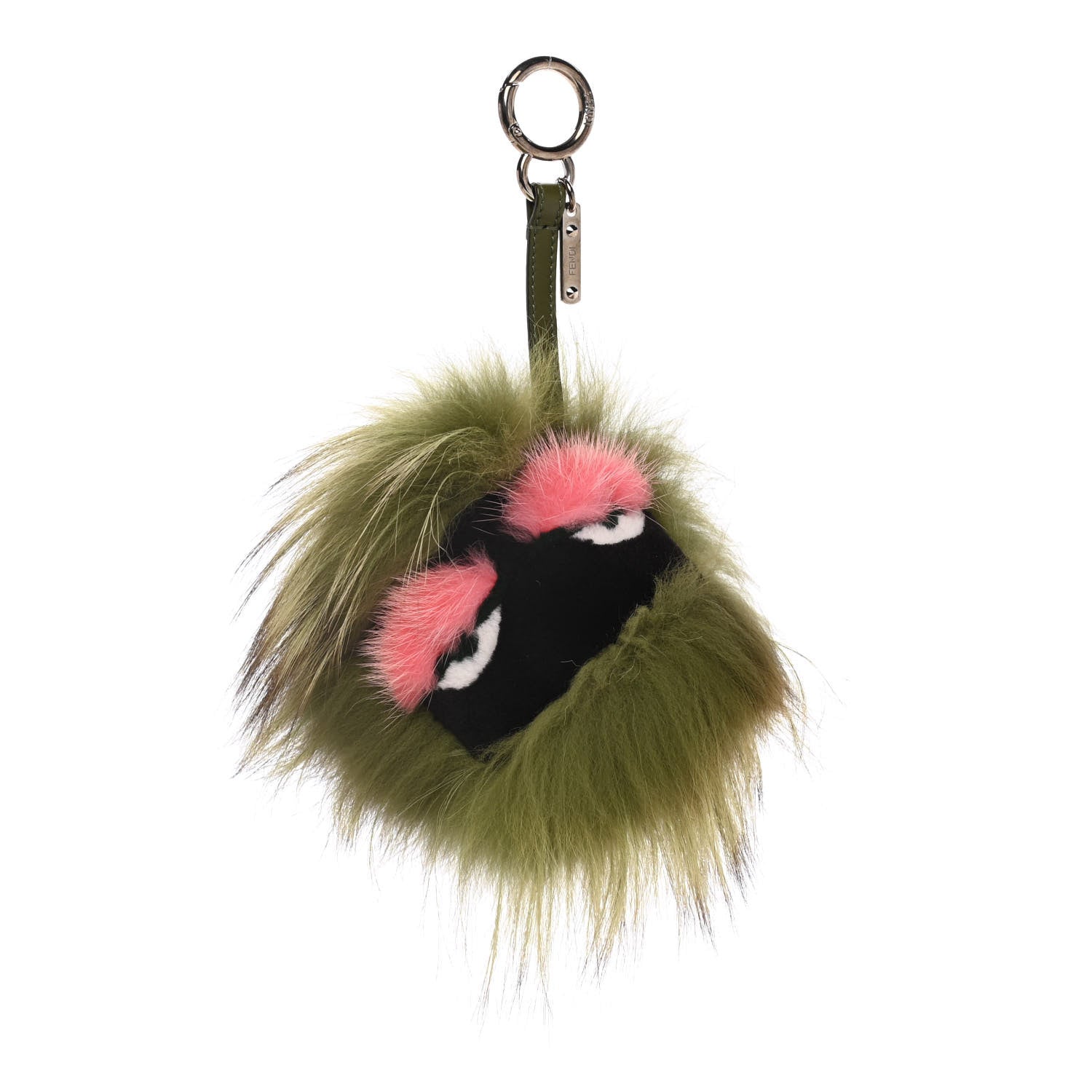 Fendi Fox Mink Rabbit Fur Vitello Flamingo Kooky Monster Bag Bug Charm Verde Multicolor Olive 1 of 4