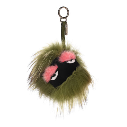 Fendi Fox Mink Rabbit Fur Vitello Flamingo Kooky Monster Bag Bug Charm Verde Multicolor Olive 1 of 4