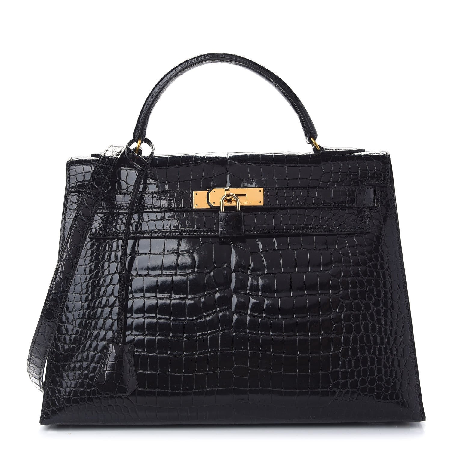 Hermes Shiny Porosus Crocodile Kelly Sellier 32 Black 1 of 12