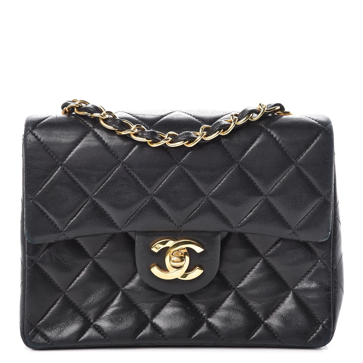 Lambskin Quilted Mini Square Flap Black