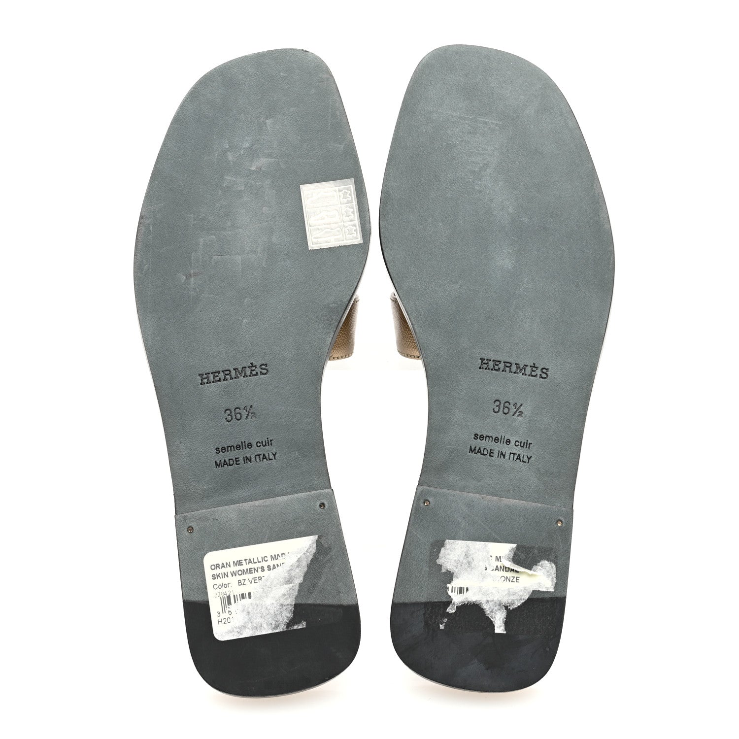 Hermes Metallic Madame Calfskin Oran Sandals 36.5 Vert Bronze 5 of 8
