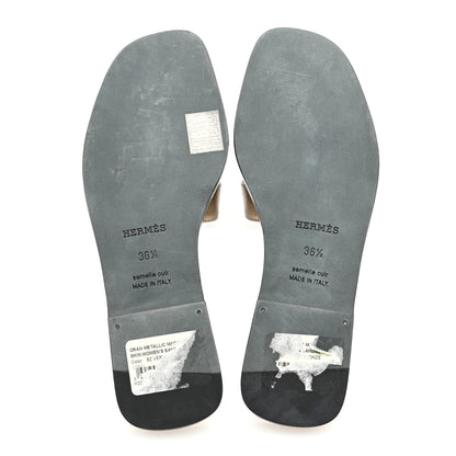 Hermes Metallic Madame Calfskin Oran Sandals 36.5 Vert Bronze 5 of 8