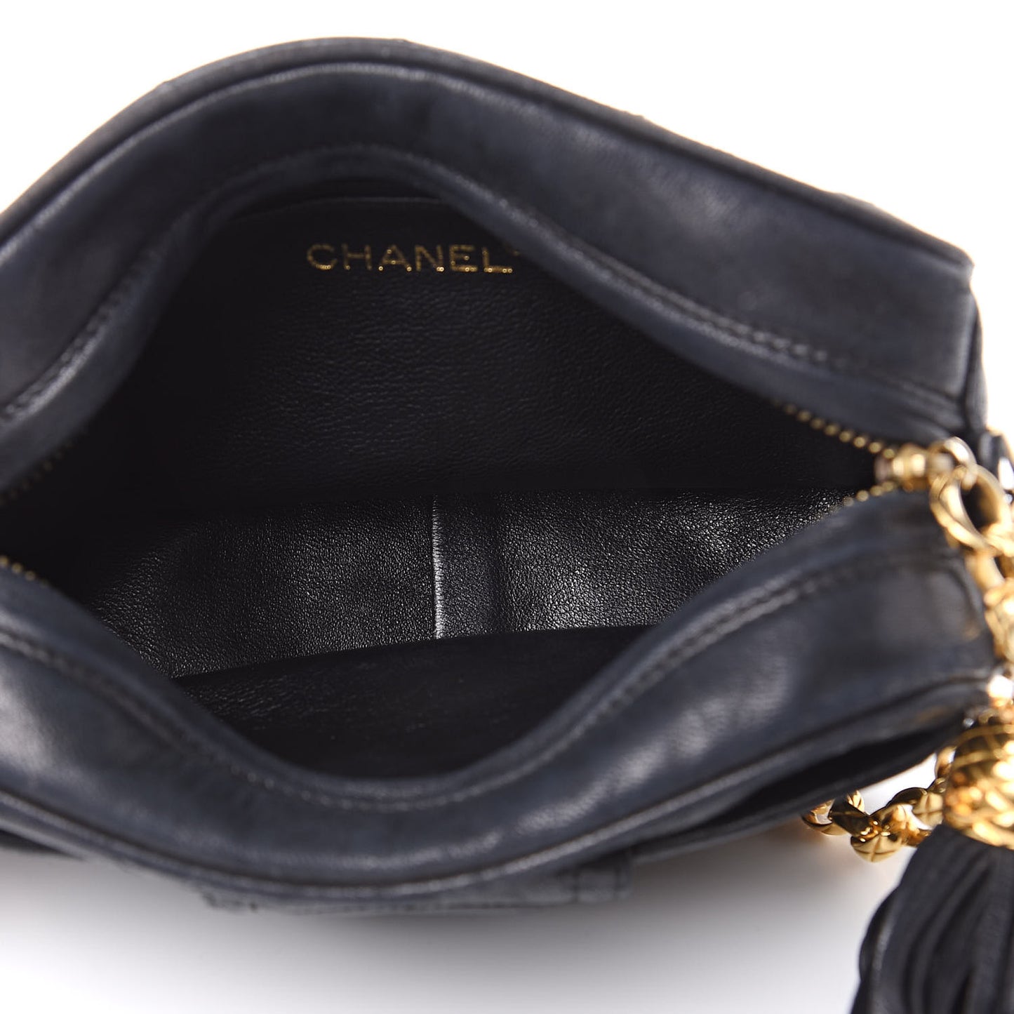 Lambskin Quilted Tassel Camera Case Black