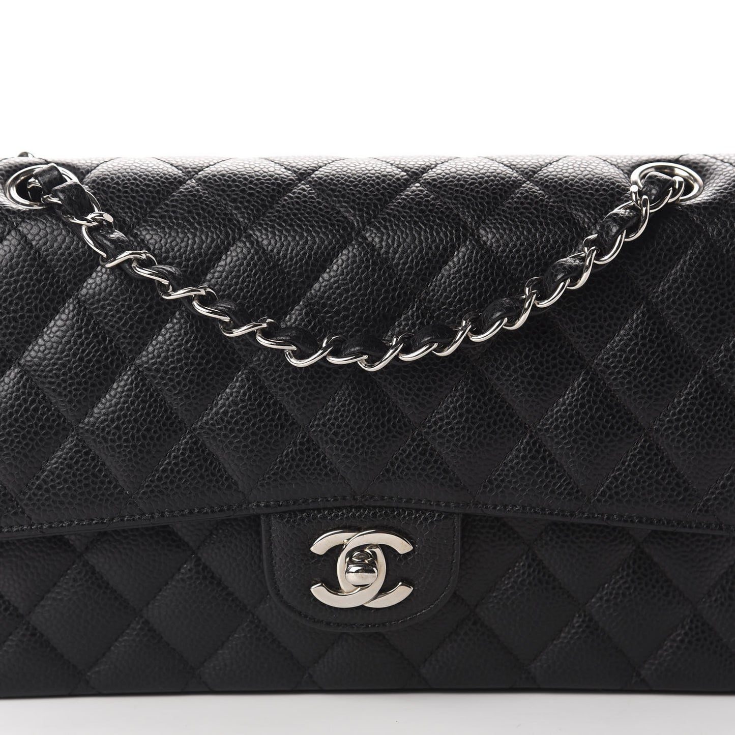 Caviar Quilted Medium Double Flap Black