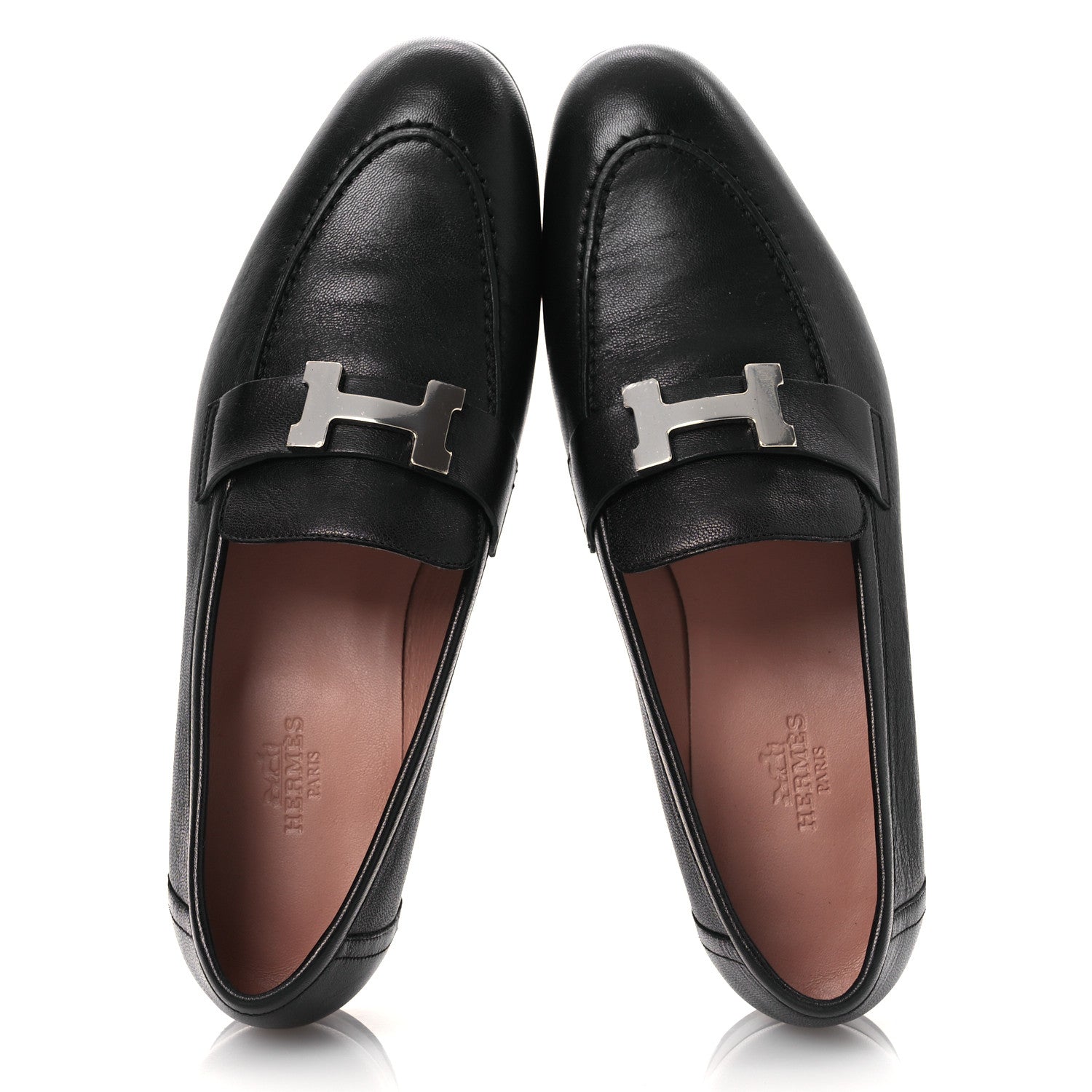 Hermes Goatskin Womens Paris Loafers 37 Black 2 of 12
