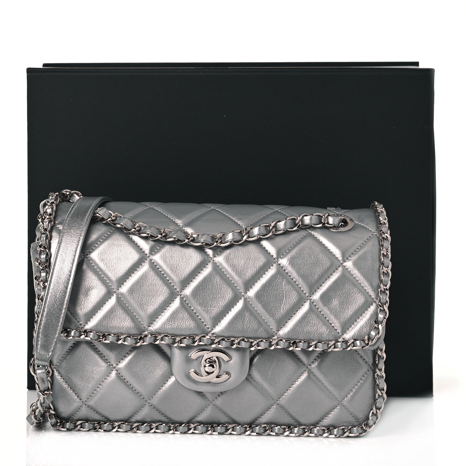Chanel Metallic Lambskin Medium Chain All Over Flap Silver 11 of 11