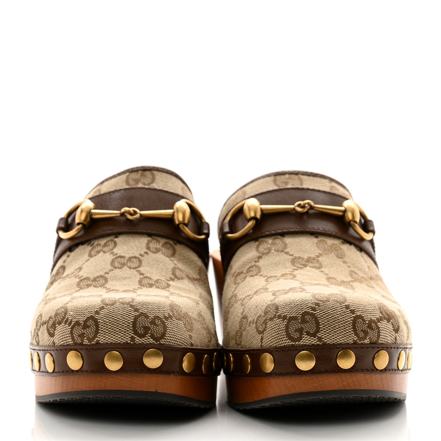 Monogram Goatskin Horsebit Clog Mules 37 Beige Ebony Brown Sugar