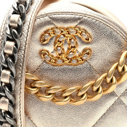 Chanel Metallic Lambskin Quilted Chanel 19 Round Clutch With Chain Gold 8 of 11