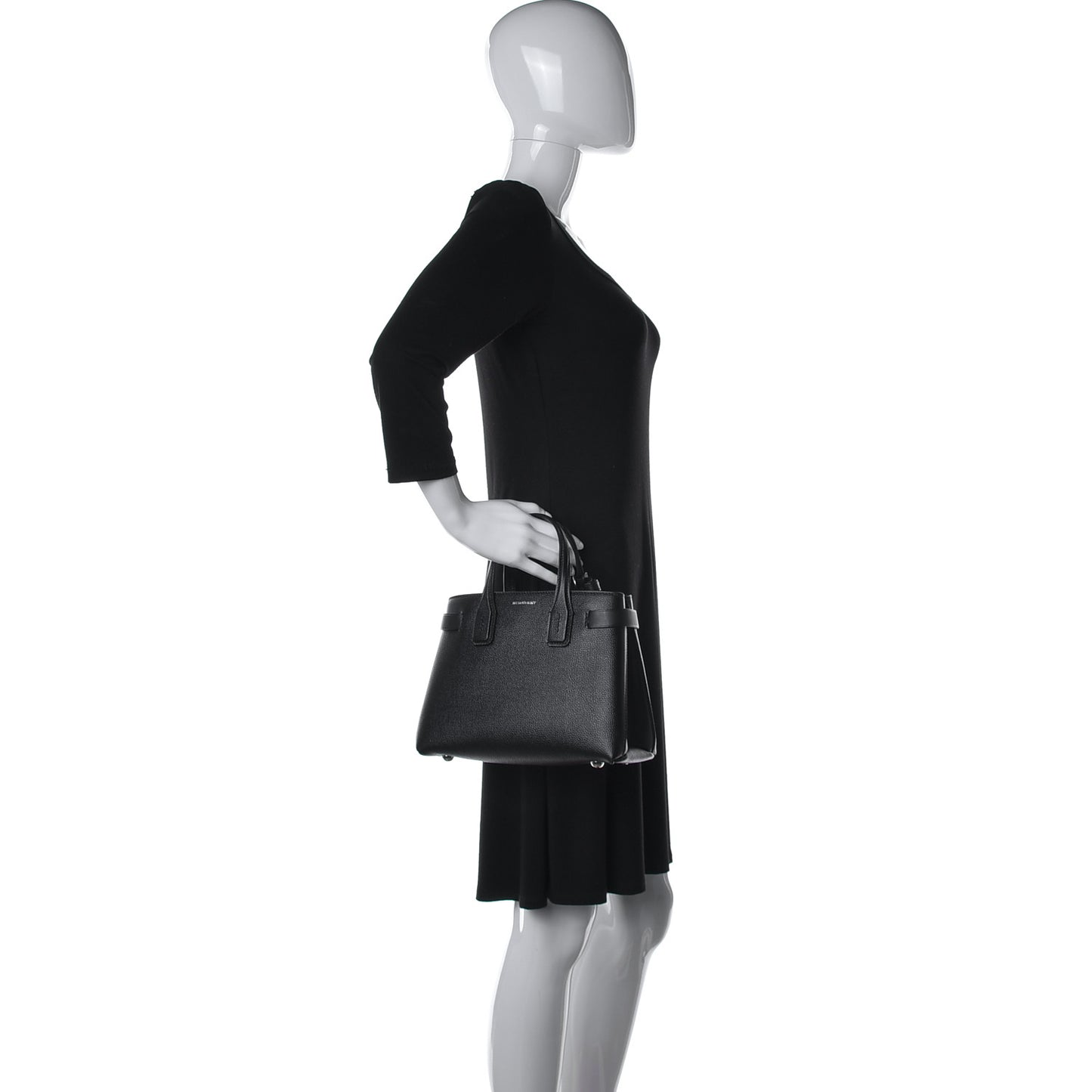 Grainy Calfskin House Check Small Banner Tote Black