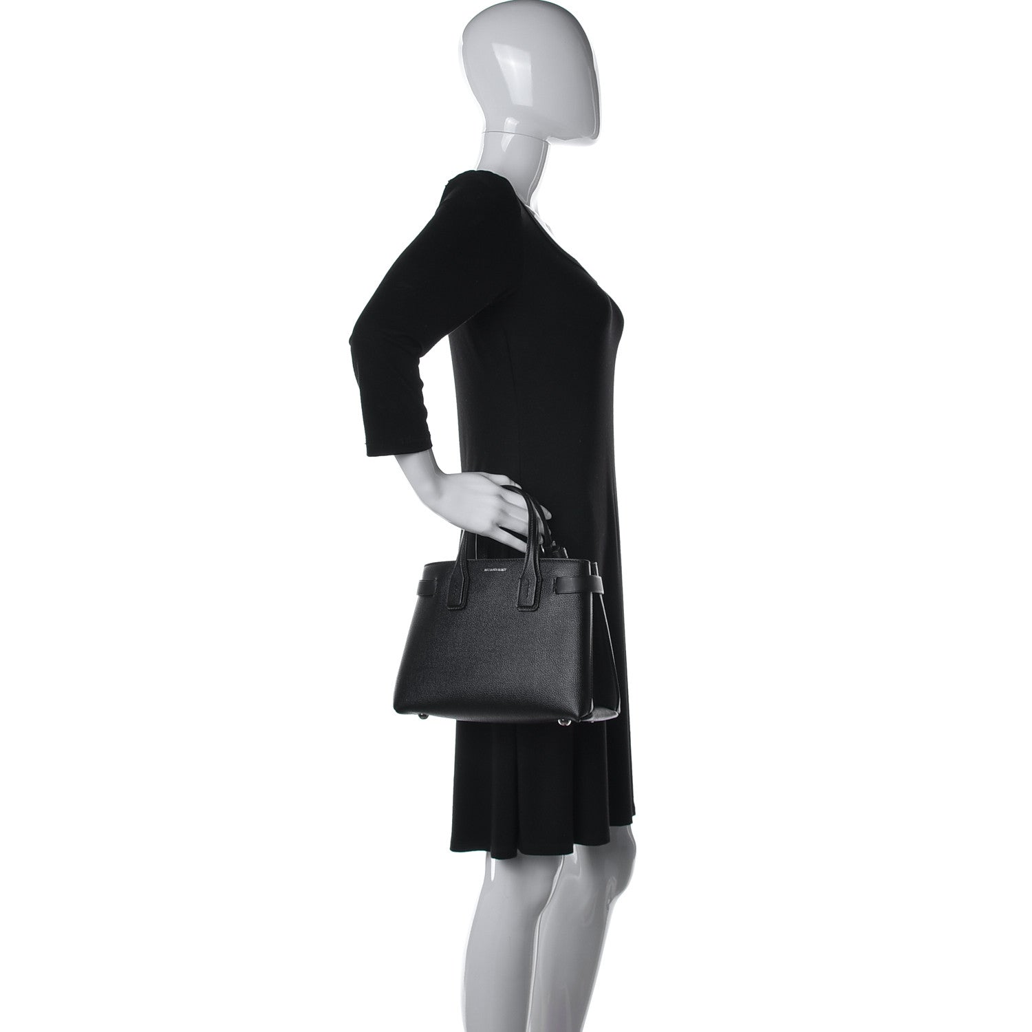 Burberry Grainy Calfskin House Check Small Banner Tote Black 2 of 11