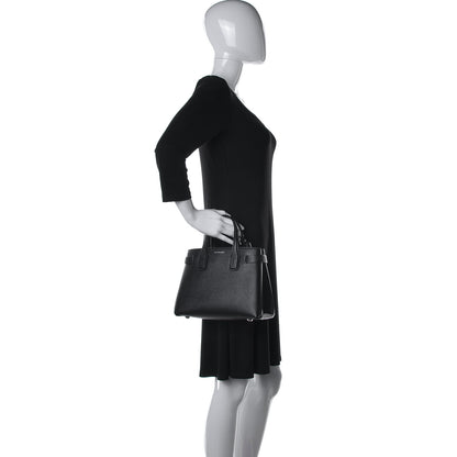 Burberry Grainy Calfskin House Check Small Banner Tote Black 2 of 11
