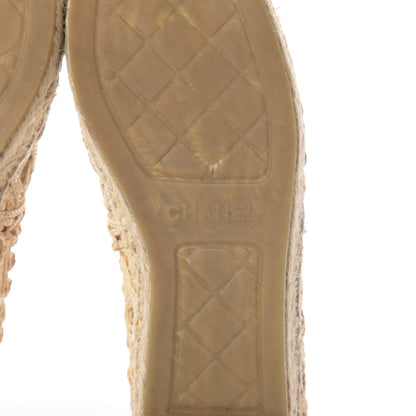 Chanel Woven Fabric Grosgrain CC Espadrilles 38 Beige Black 7 of 8