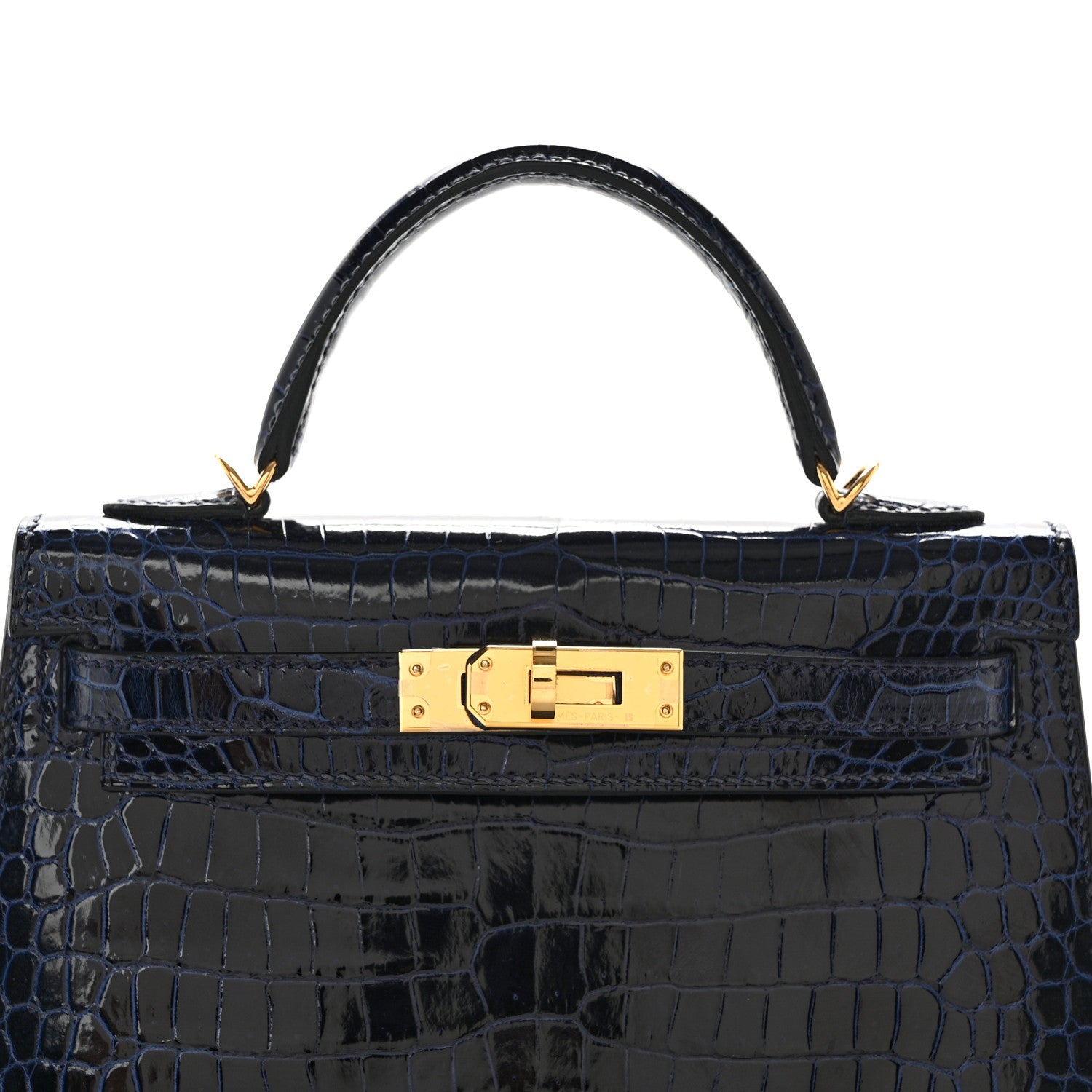 Hermes Shiny Porosus Crocodile Mini Kelly Sellier 20 Havane Bleu Marine 8 of 10