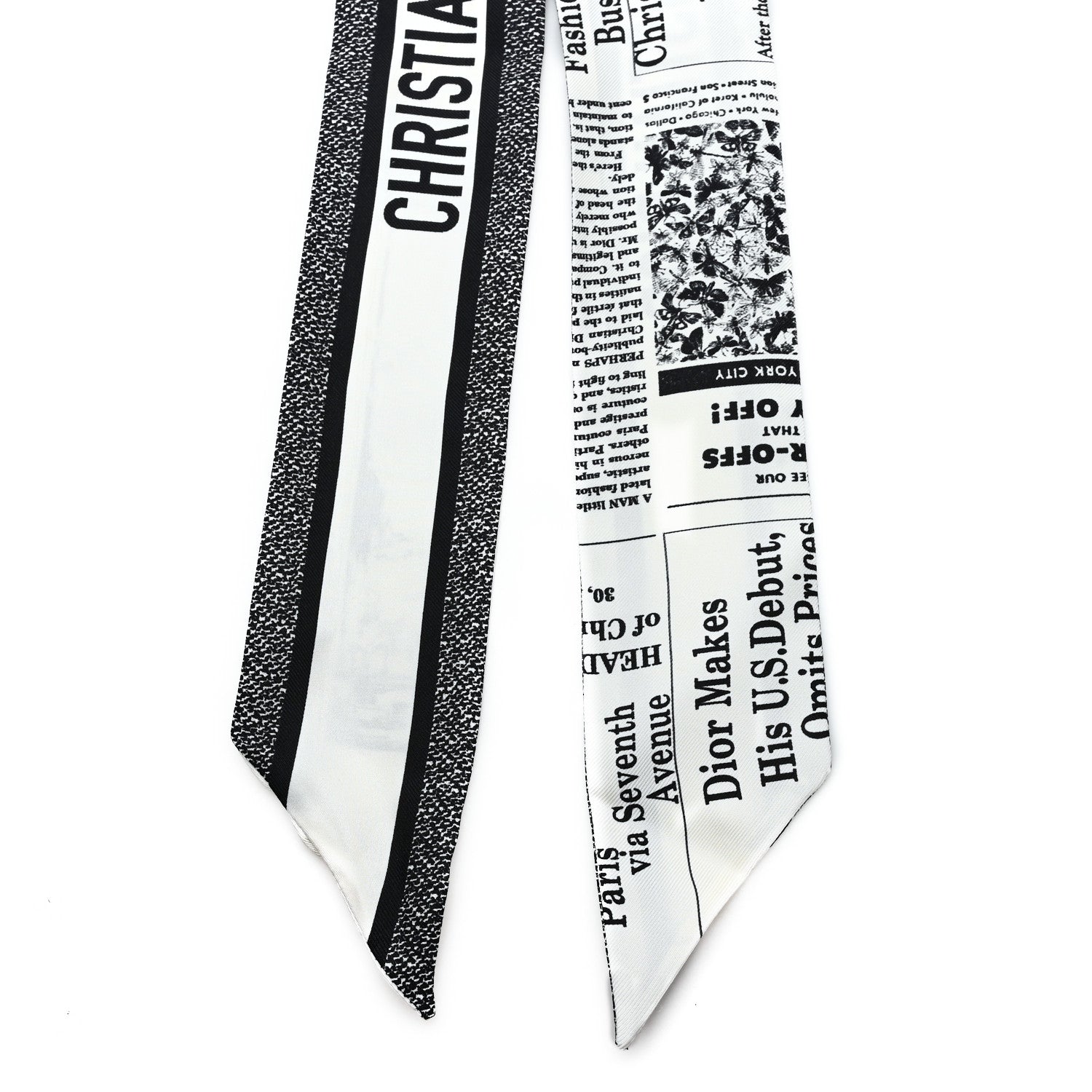 Christian Dior Silk Twill Newspaper Mitzah Scarf White Black