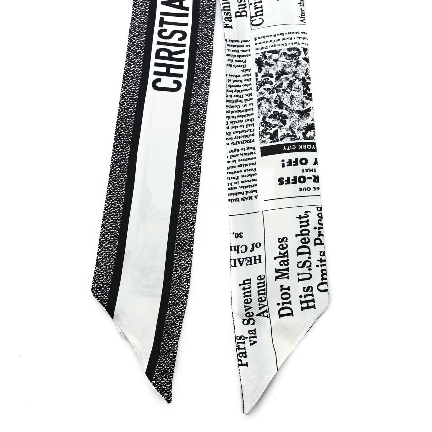 Silk Twill Newspaper Mitzah Scarf White Black