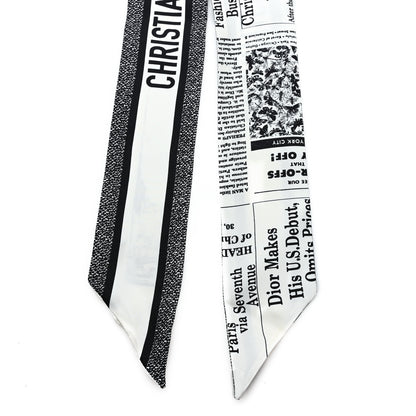 Christian Dior Silk Twill Newspaper Mitzah Scarf White Black 2 of 3