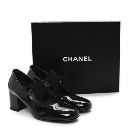 Chanel Patent Calfskin Grosgrain CC Mary Jane Pumps 38.5 Black 10 of 10