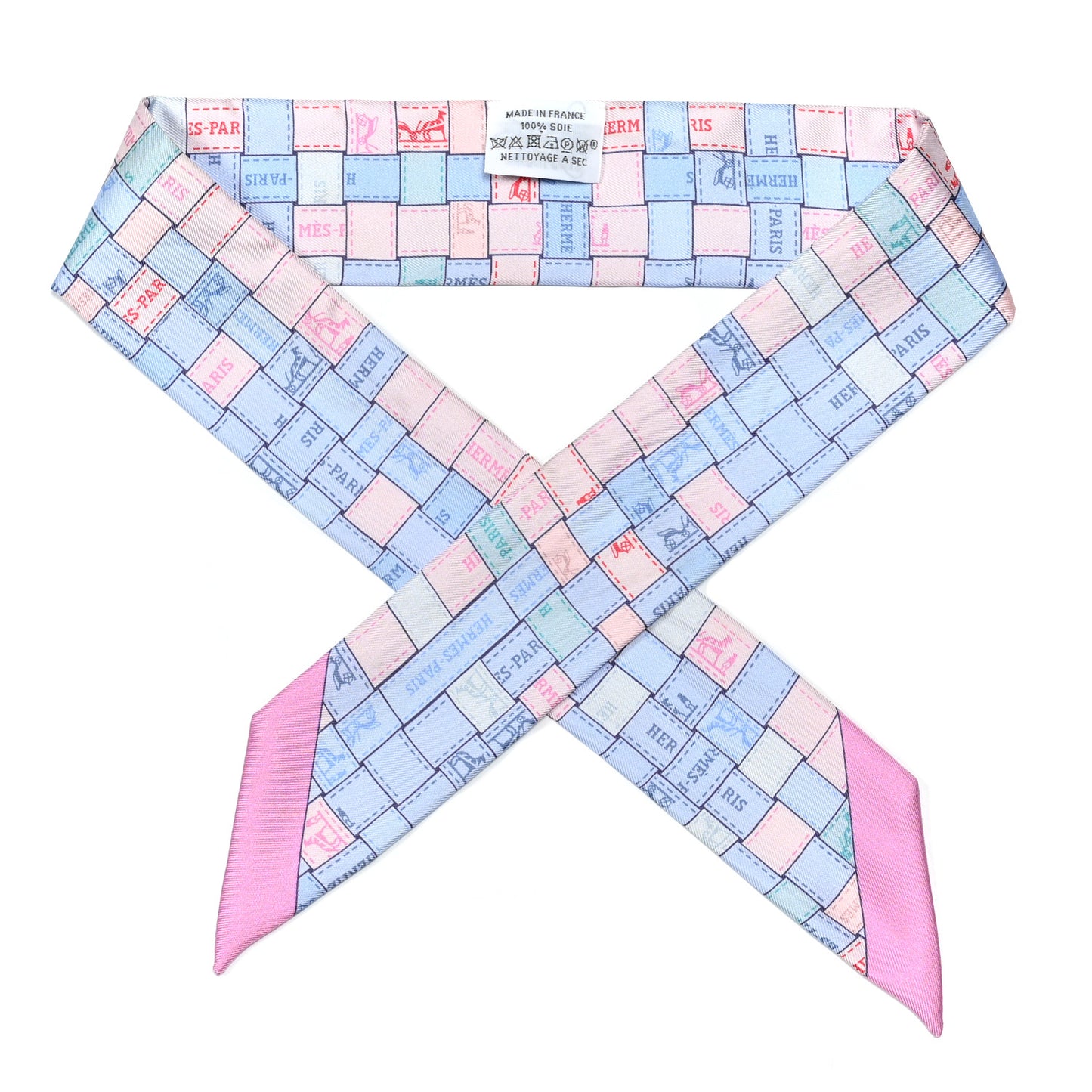 Silk Bolduc Au Carre Twilly Bleu Pale Rose Pale