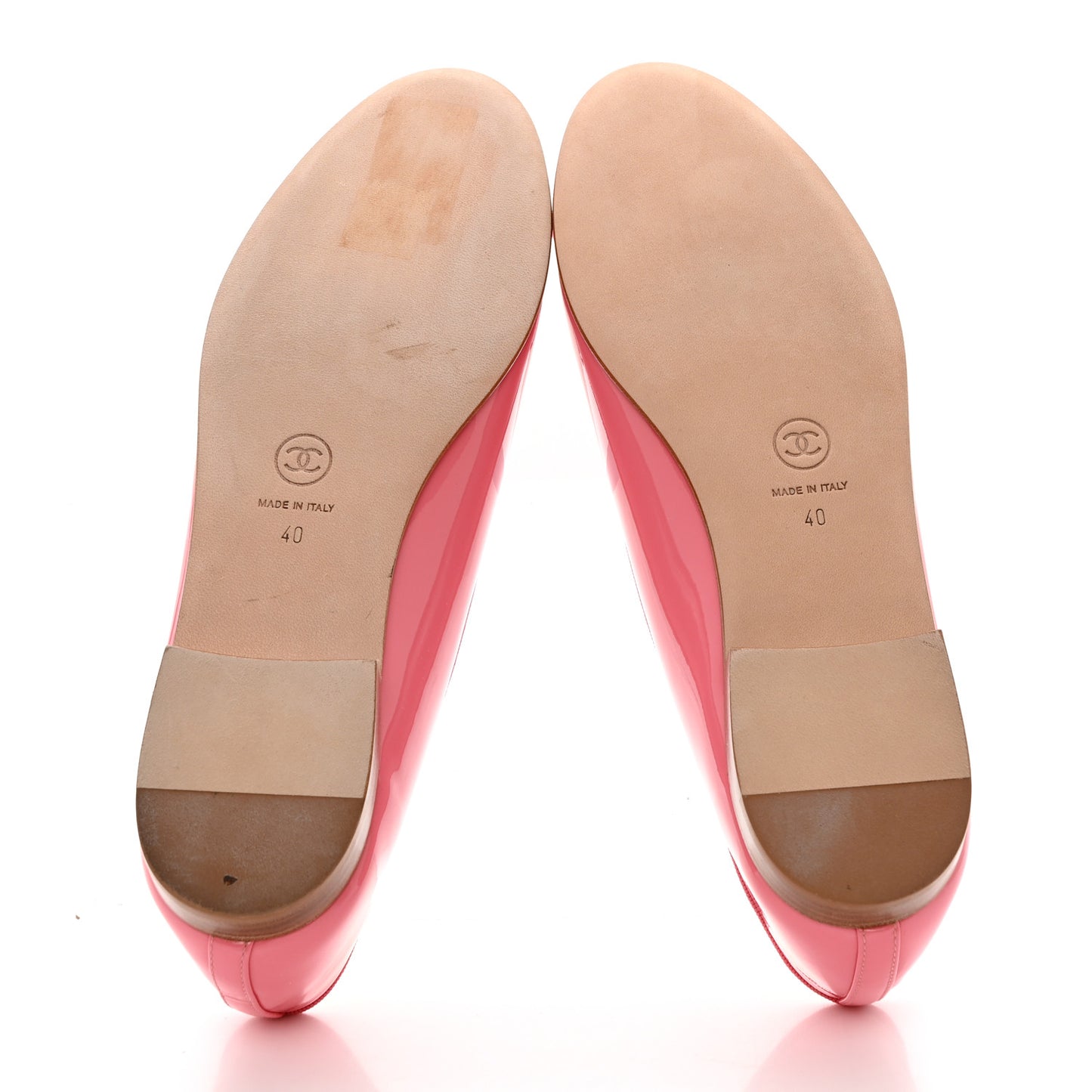 Patent Calfskin CC Cap Toe Ballerina Flats 40 Light Pink