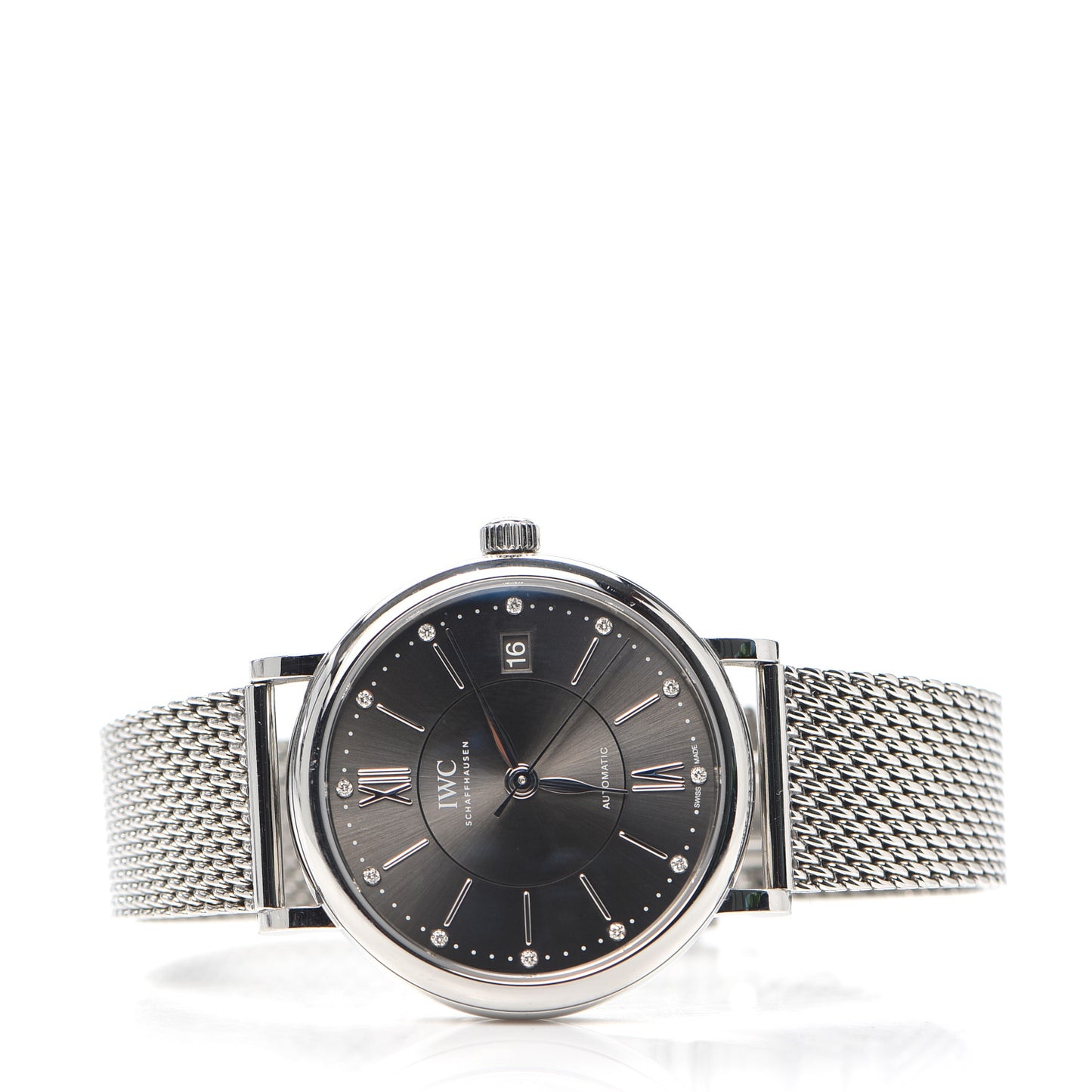 Stainless Steel Diamond 37mm Portofino Automatic Watch Grey IW458110