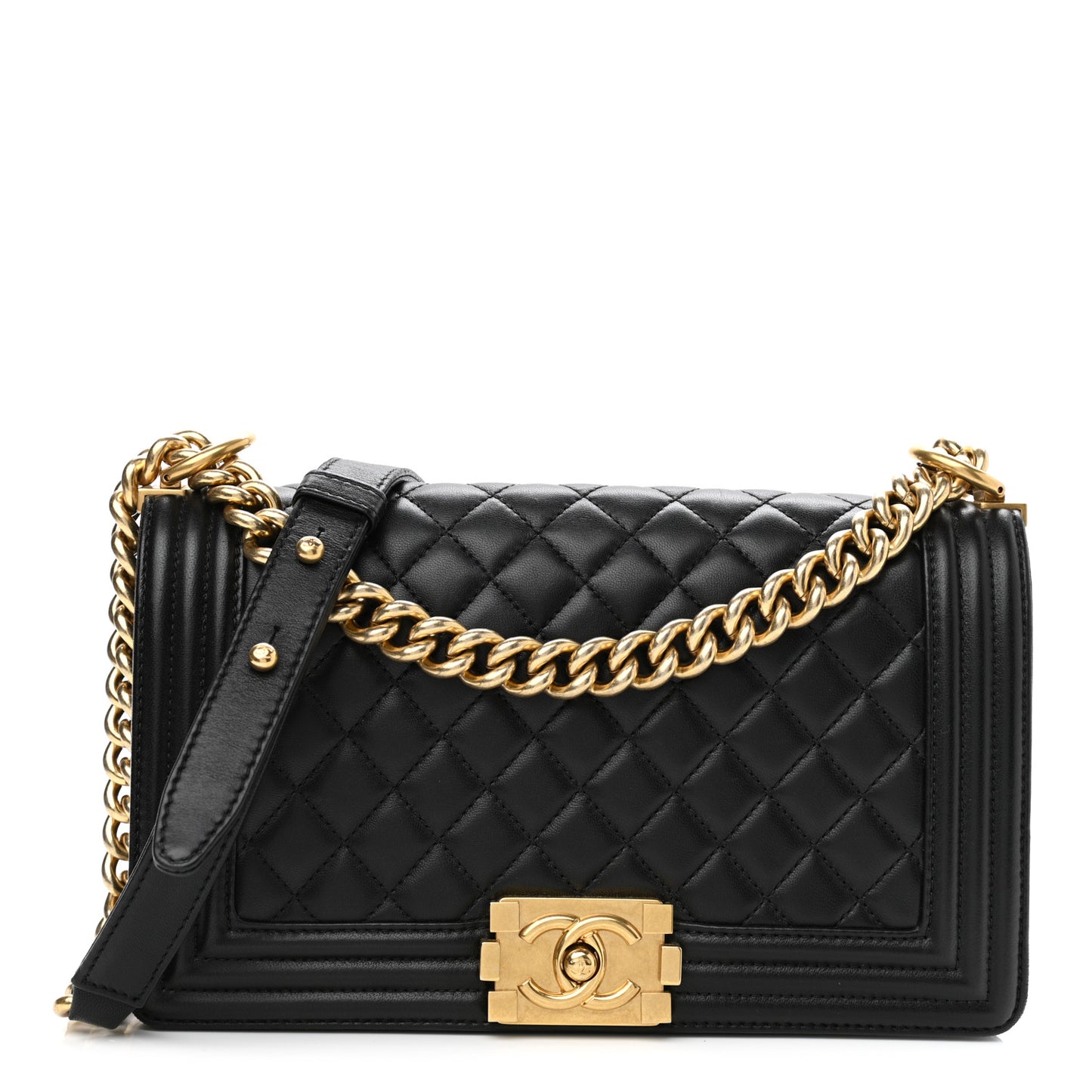 Lambskin Quilted Medium Boy Flap Black