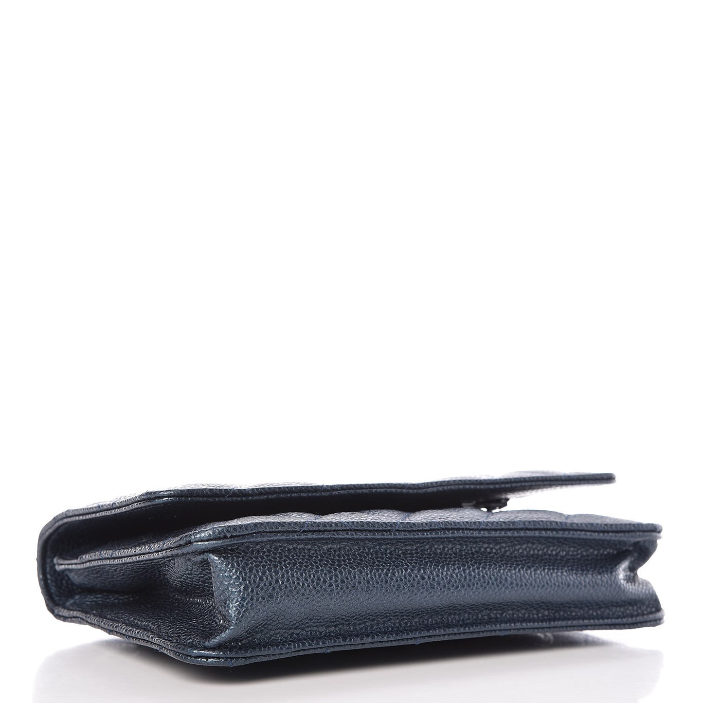 Iridescent Caviar Quilted Wallet On Chain WOC Dark Blue