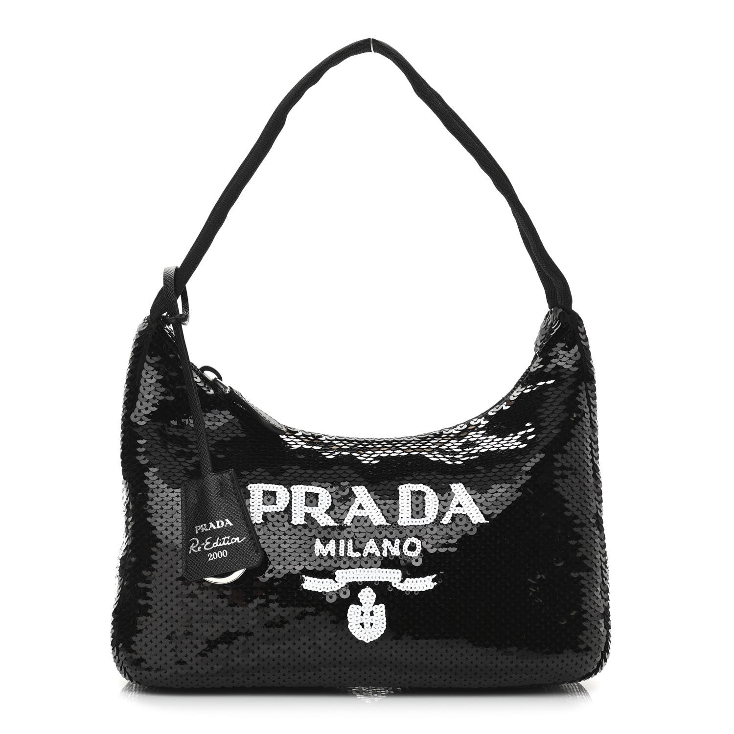 Prada Paillettes Sequin Mini Re-Edition 2000 Bag Black White 1 of 11