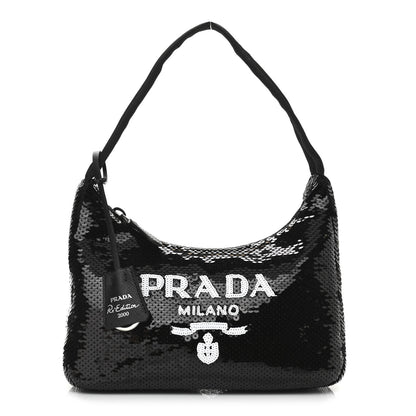 Prada Paillettes Sequin Mini Re-Edition 2000 Bag Black White 1 of 11