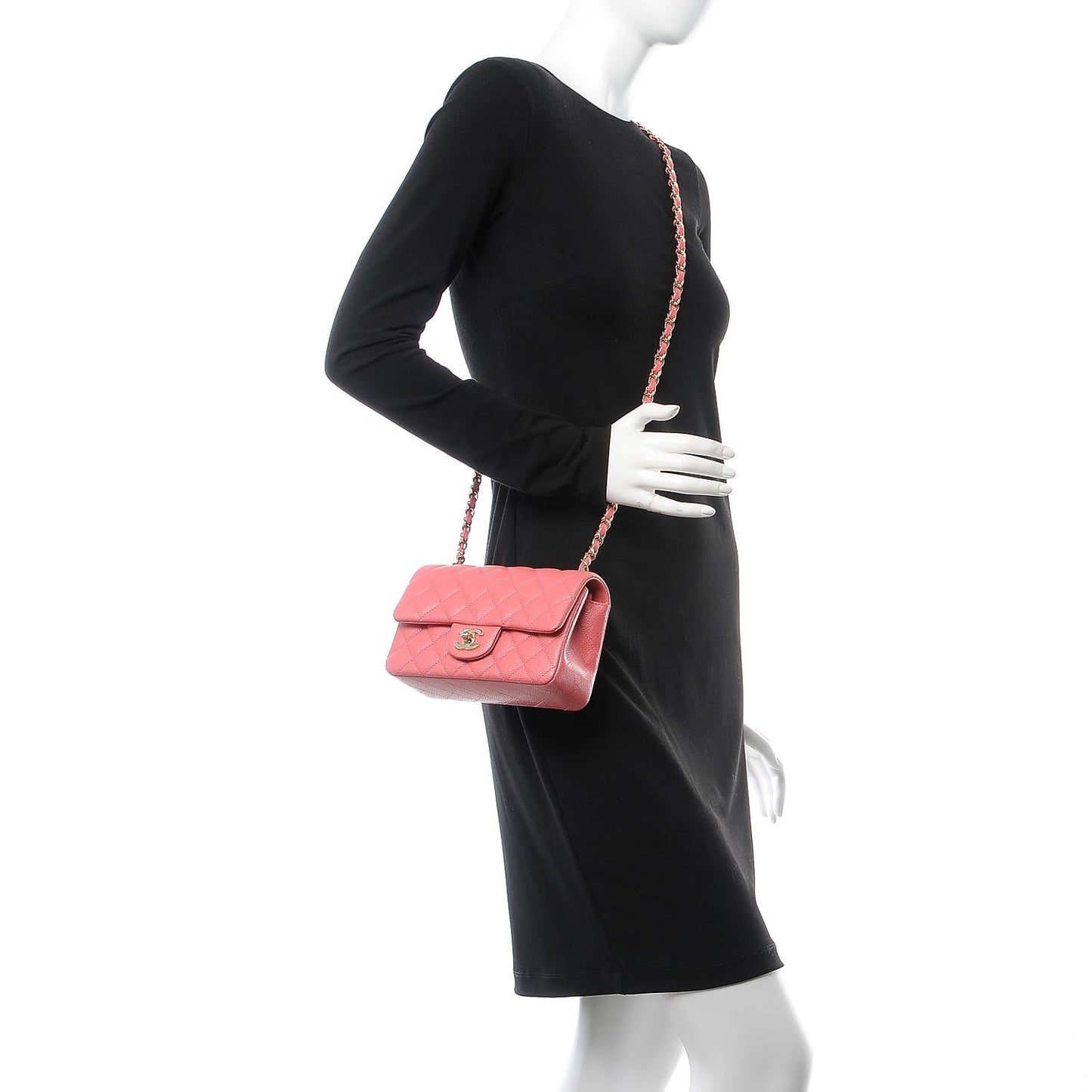 Iridescent Caviar Quilted Mini Rectangular Flap Pink