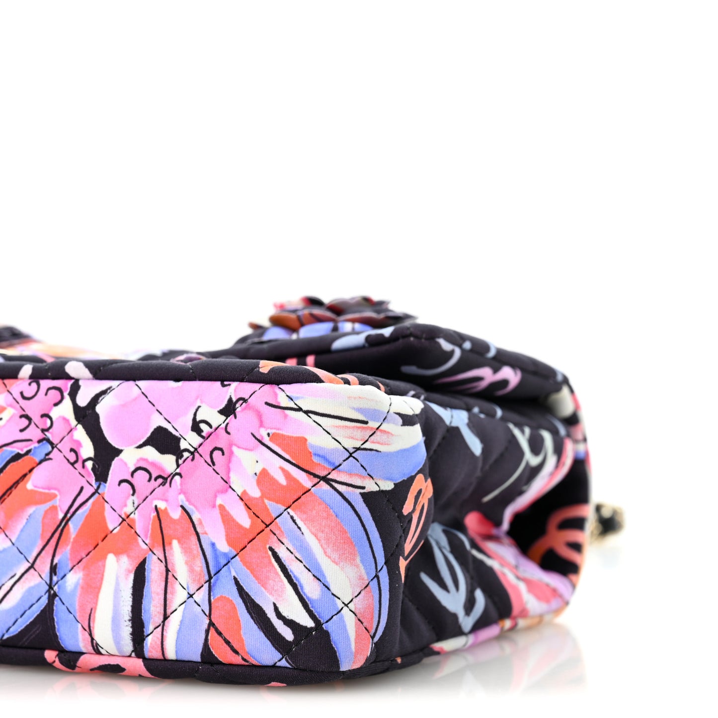 Printed Fabric Quilted Camellia Flap Black Multicolor