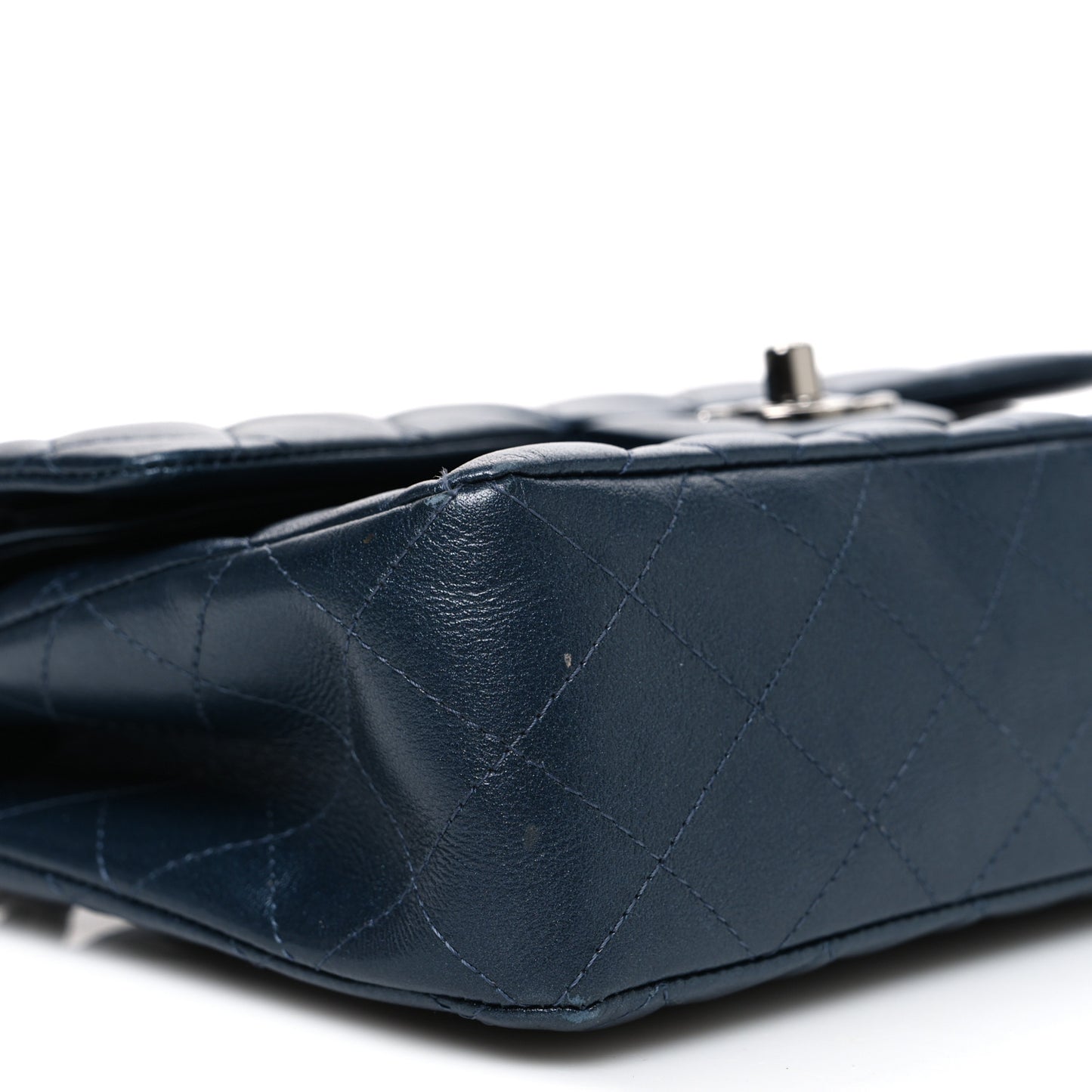 Iridescent Lambskin Quilted Small Double Flap Dark Blue