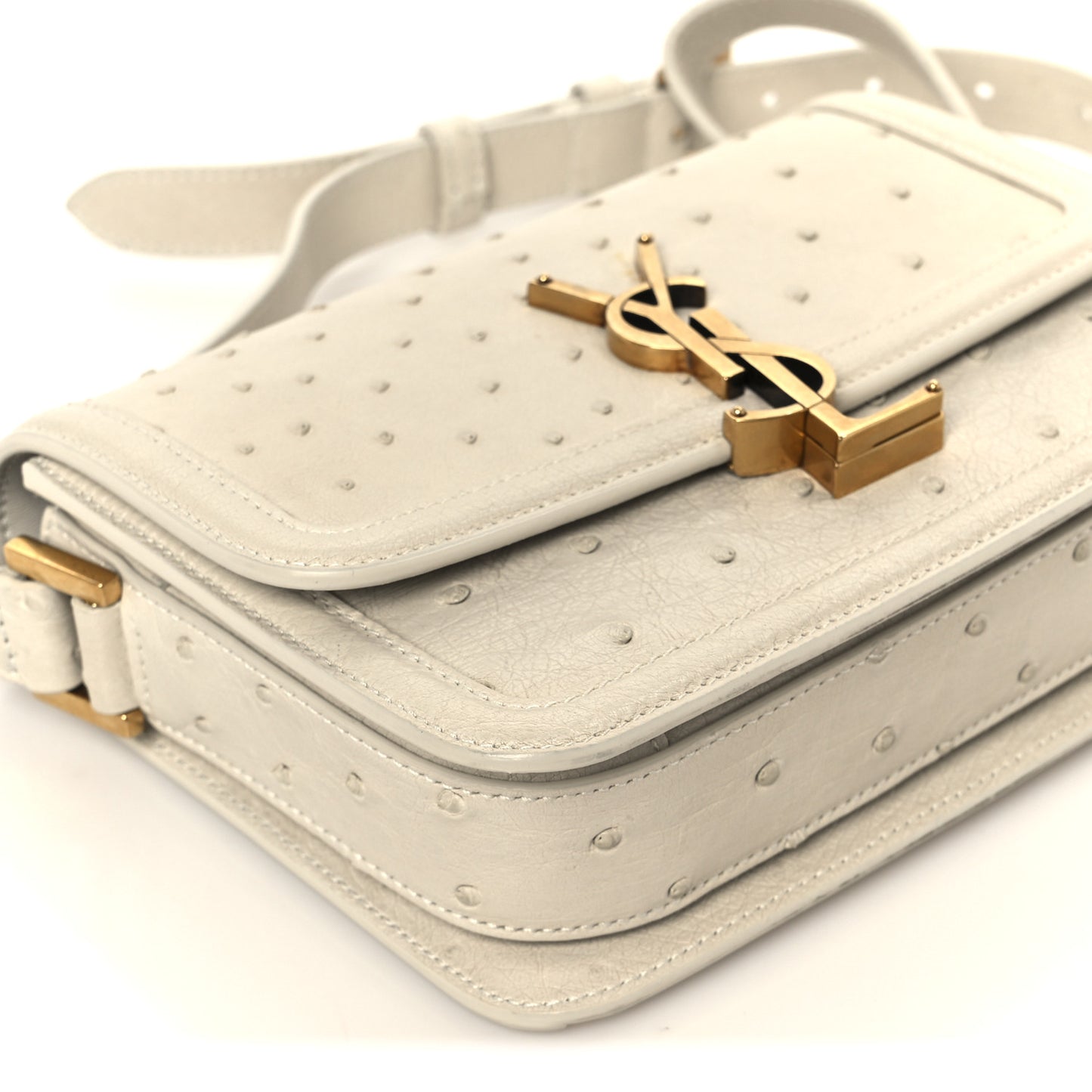 Ostrich Small Solferino Satchel Crema Soft