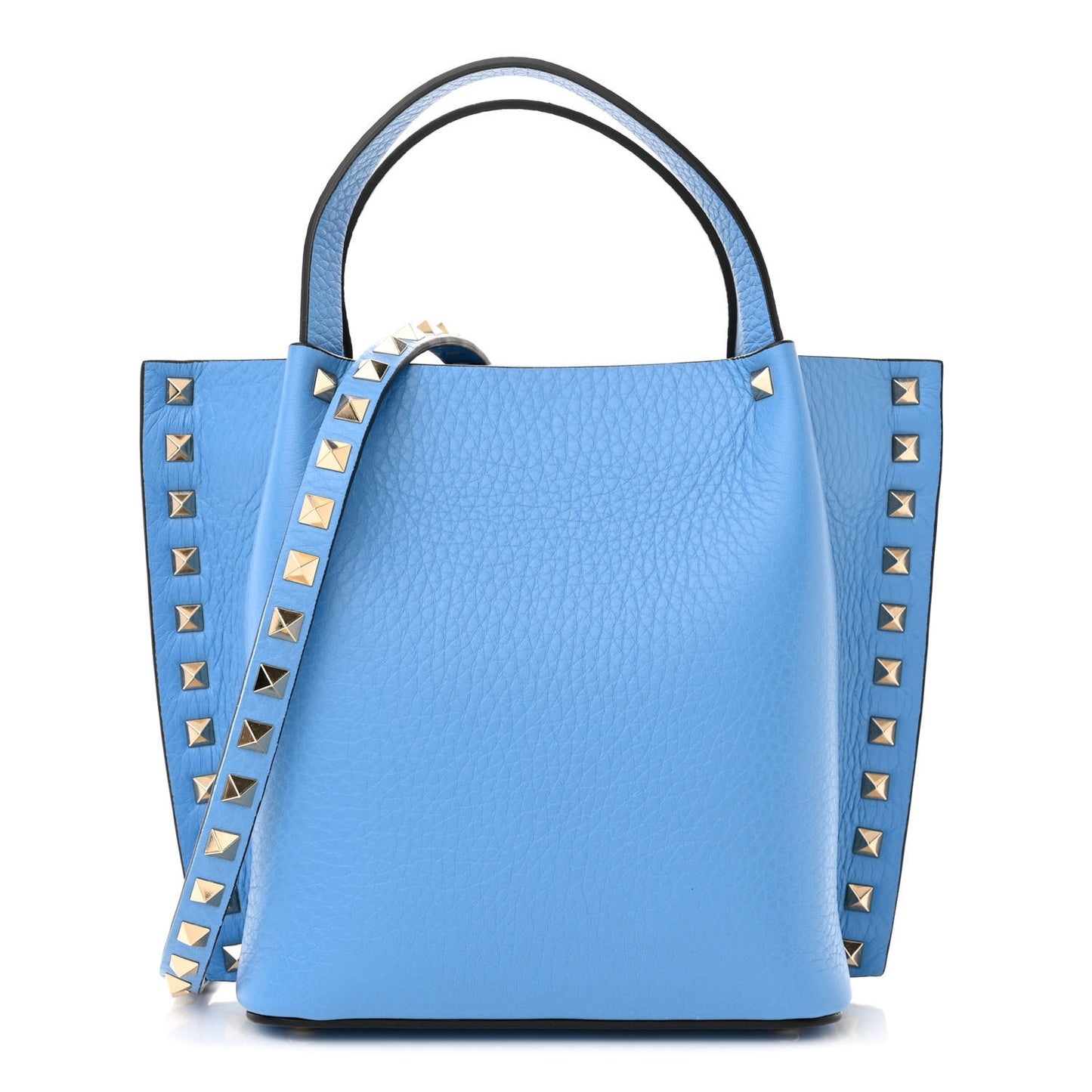 Pebbled Calfskin Small Rockstud Crossbody Tote Denim