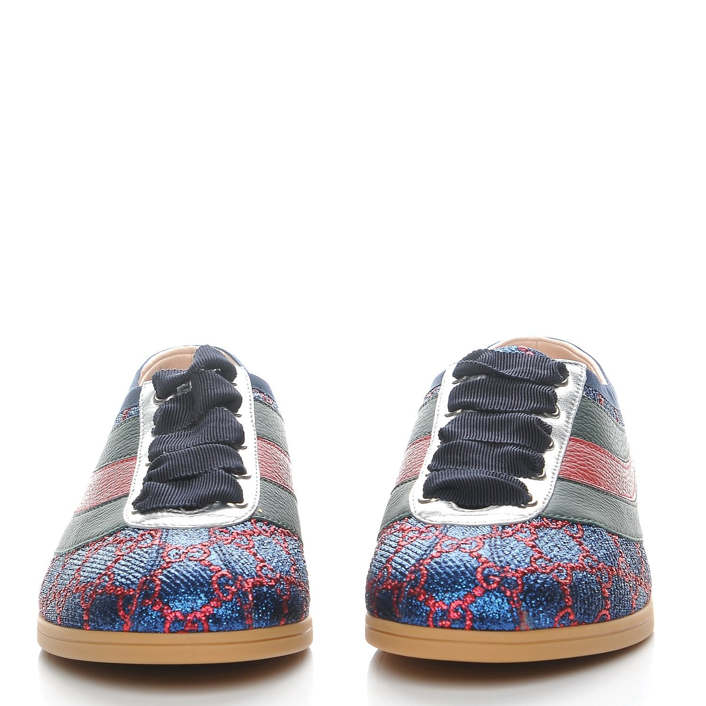 Lurex Calfskin Web GG Monogram Womens Falacer Sneakers 37 Iridescent Blue Iridescent Red Silver